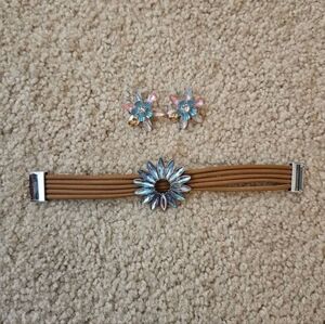 Iridescent Flower Brown Bracelet and Earring Set